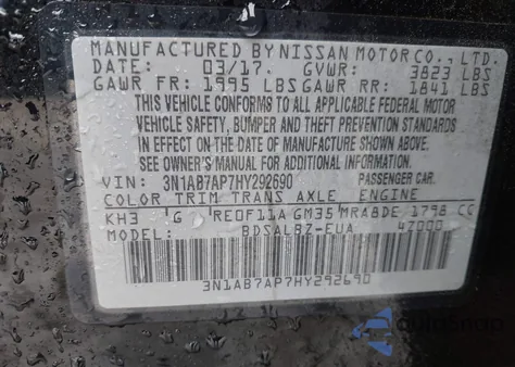 2017 Nissan Sentra S из США, поврежденный, VIN 3N1AB7AP7HY292690